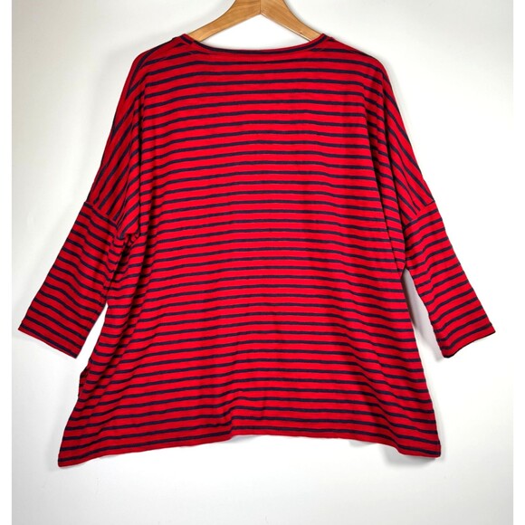 Mersea Catalina Slub Knit Top Women One Size Red Navy Stripe Relaxed Coastal Tee - Picture 3 of 12
